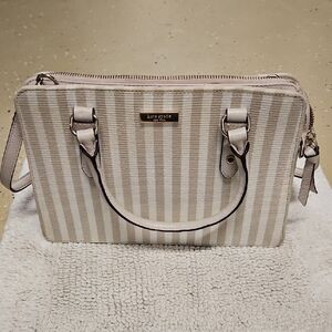 kate spade Neutral Beige & Cream Striped Satchel
